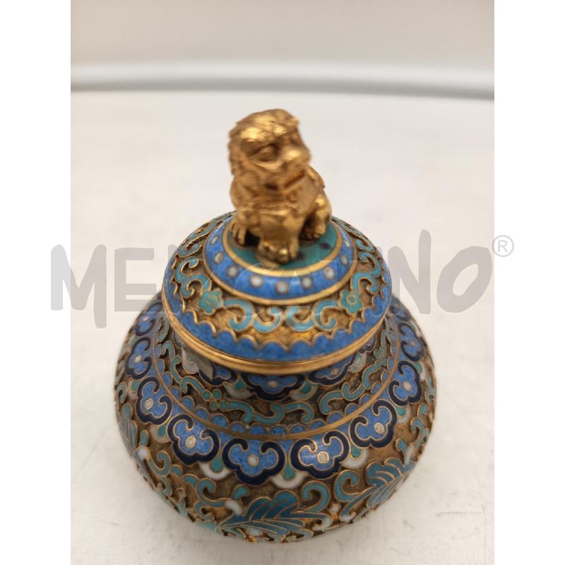 POTICHE VASO CLOISONNÈ DORATO FIORI AZZURRI PRESA CANE PHO | Mercatino dell'Usato Roma porta maggiore 3