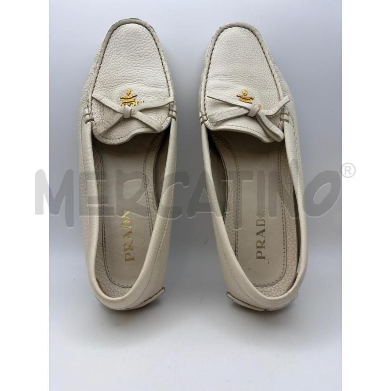 PRADA MOCASSINI DONNA BIANCHI PELLE LOGO GOLD FIOCCO | Mercatino dell'Usato Roma porta maggiore 2