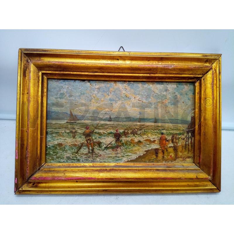 QUADRETTO OLIO SU TAV PESCATORI A RIVA | Mercatino dell'Usato Roma porta maggiore 1