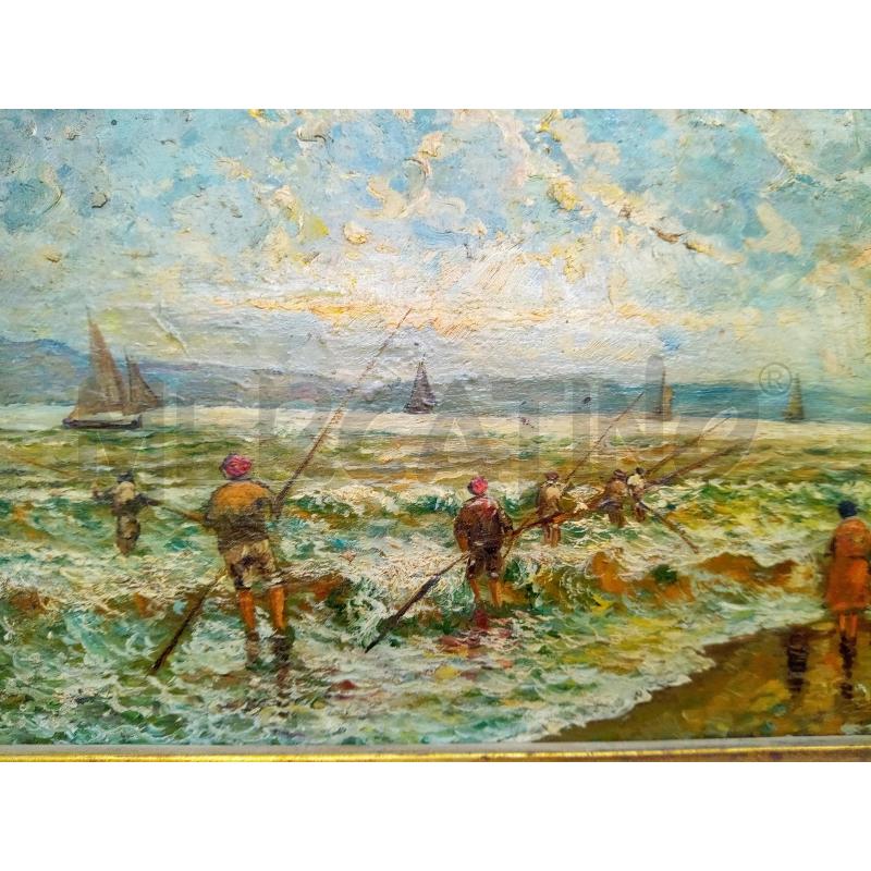 QUADRETTO OLIO SU TAV PESCATORI A RIVA | Mercatino dell'Usato Roma porta maggiore 2