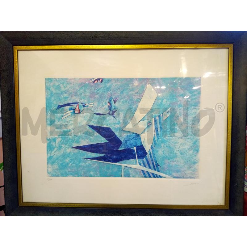 QUADRO ACQUATINTA UCCELLI TONI BLU  | Mercatino dell'Usato Roma porta maggiore 1