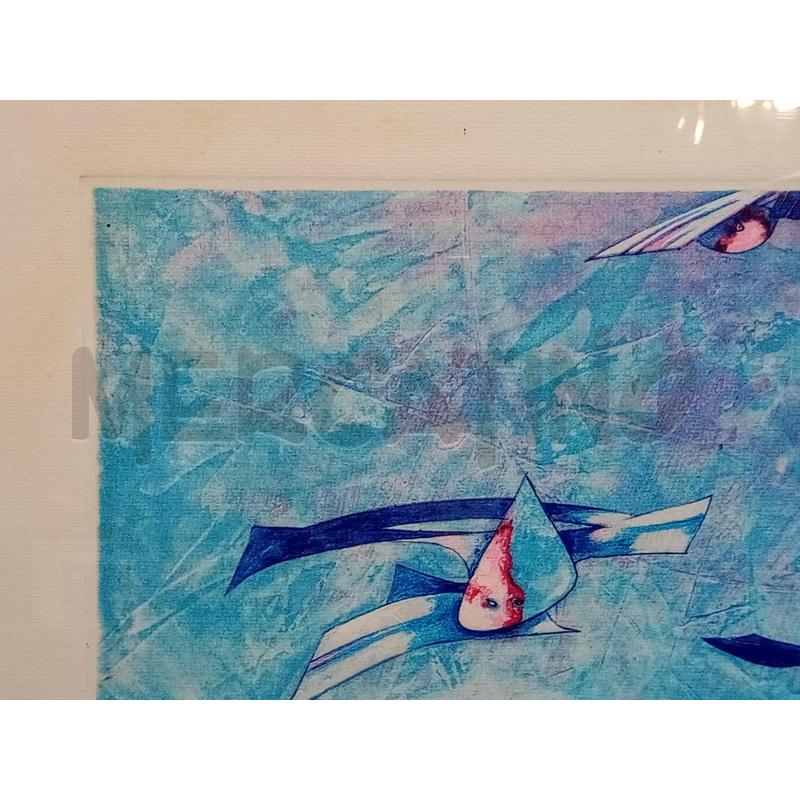 QUADRO ACQUATINTA UCCELLI TONI BLU  | Mercatino dell'Usato Roma porta maggiore 5