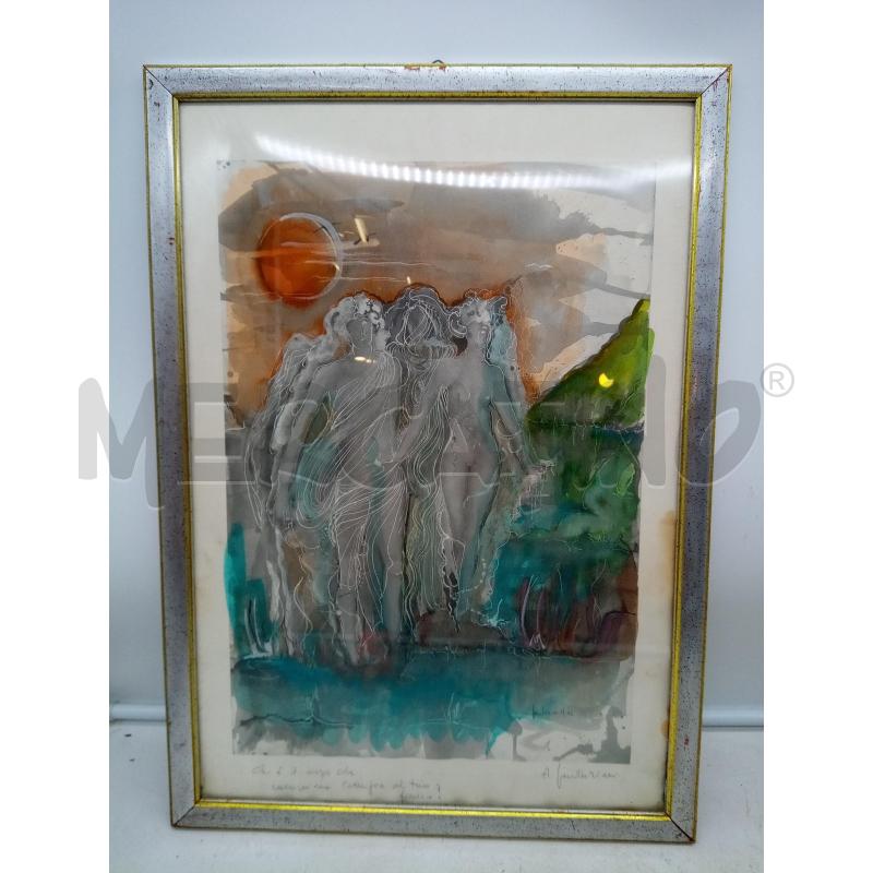 QUADRO ACQUERELLO NINFE DEL LAGO | Mercatino dell'Usato Roma porta maggiore 1