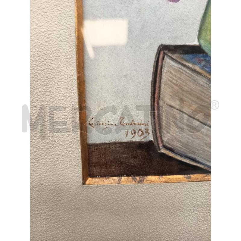 QUADRO ACQUERELLO ROSE ROSA SU LIBRO | Mercatino dell'Usato Roma porta maggiore 3