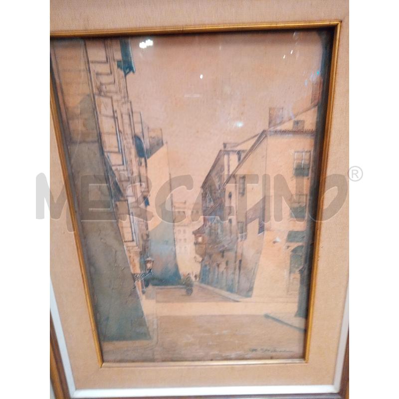 QUADRO ACQUERELLO SCORCIO CITTA NORDICA  | Mercatino dell'Usato Roma porta maggiore 1
