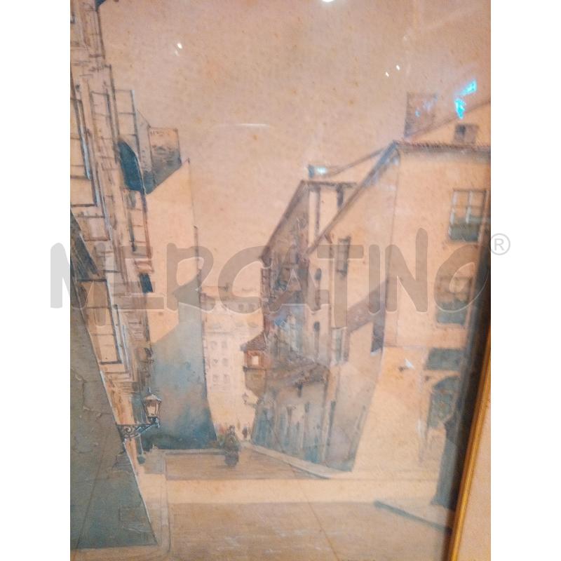 QUADRO ACQUERELLO SCORCIO CITTA NORDICA  | Mercatino dell'Usato Roma porta maggiore 2