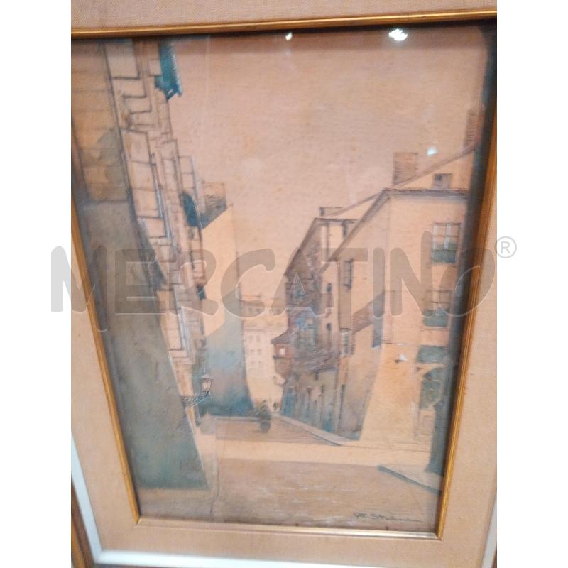QUADRO ACQUERELLO SCORCIO CITTA NORDICA  | Mercatino dell'Usato Roma porta maggiore 5