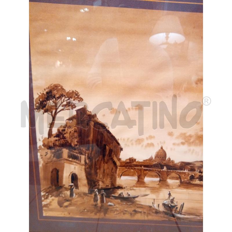 QUADRO ACQUERELLO SEPPIA CASTEL S ANGELO | Mercatino dell'Usato Roma porta maggiore 2