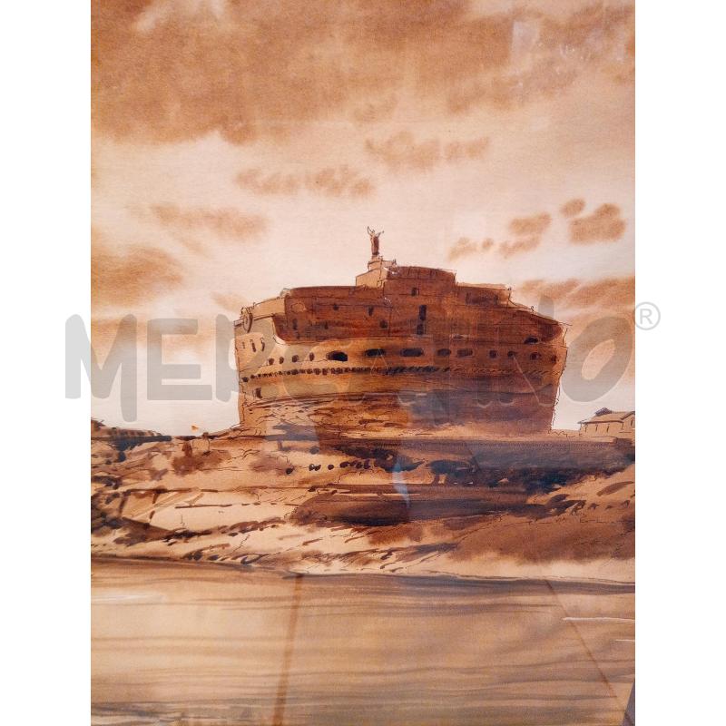 QUADRO ACQUERELLO SEPPIA CASTEL S ANGELO | Mercatino dell'Usato Roma porta maggiore 5