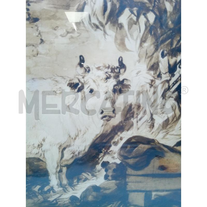 QUADRO ACQUERELLO SEPPIA TORO NELLA STALLA | Mercatino dell'Usato Roma porta maggiore 2