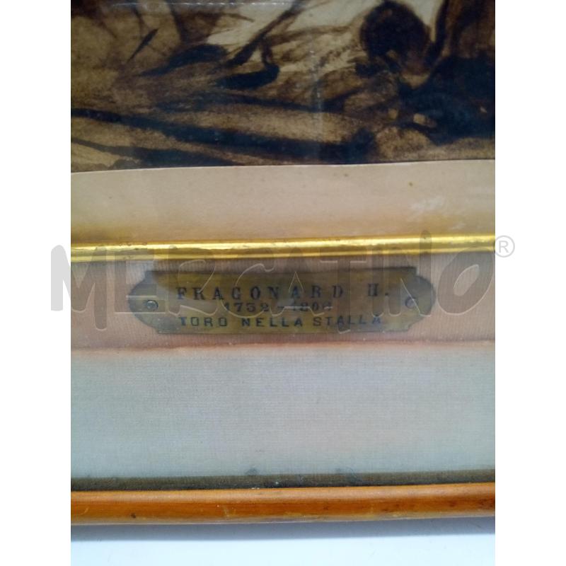 QUADRO ACQUERELLO SEPPIA TORO NELLA STALLA | Mercatino dell'Usato Roma porta maggiore 4
