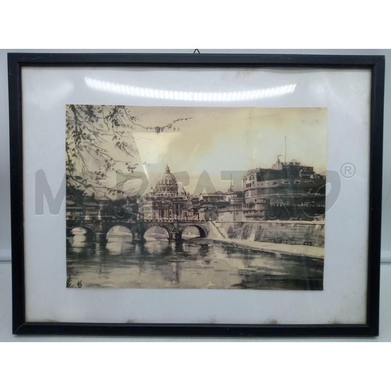 QUADRO ACQUERELLO VEDUTA CASTEL SANT'ANGELO  | Mercatino dell'Usato Roma porta maggiore 1