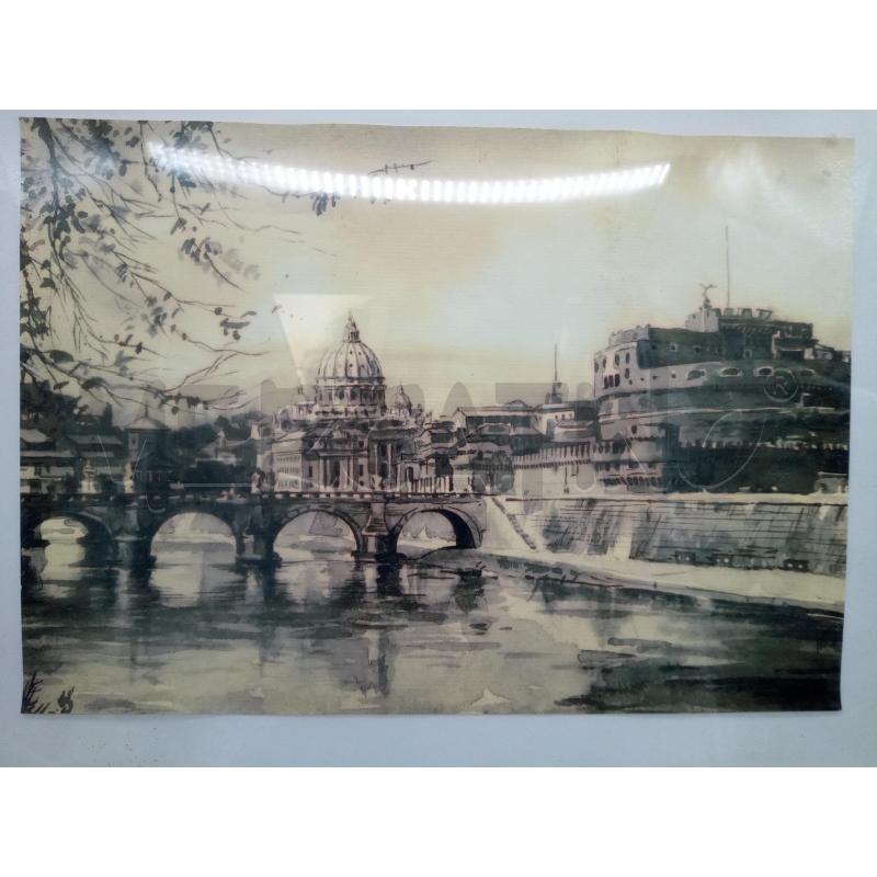 QUADRO ACQUERELLO VEDUTA CASTEL SANT'ANGELO  | Mercatino dell'Usato Roma porta maggiore 2