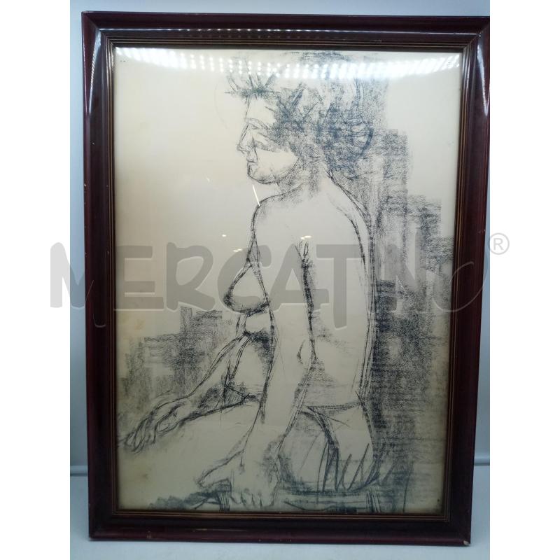 QUADRO CARBOCINO NUDO FEMMINILE DI PROFILO  | Mercatino dell'Usato Roma porta maggiore 1