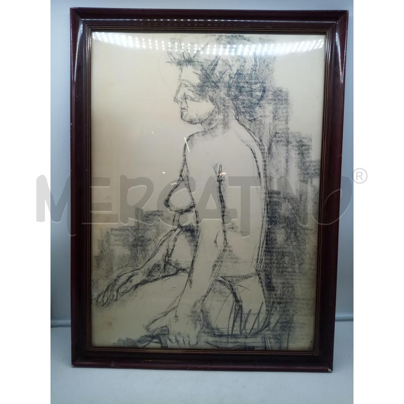 QUADRO CARBOCINO NUDO FEMMINILE DI PROFILO  | Mercatino dell'Usato Roma porta maggiore 3