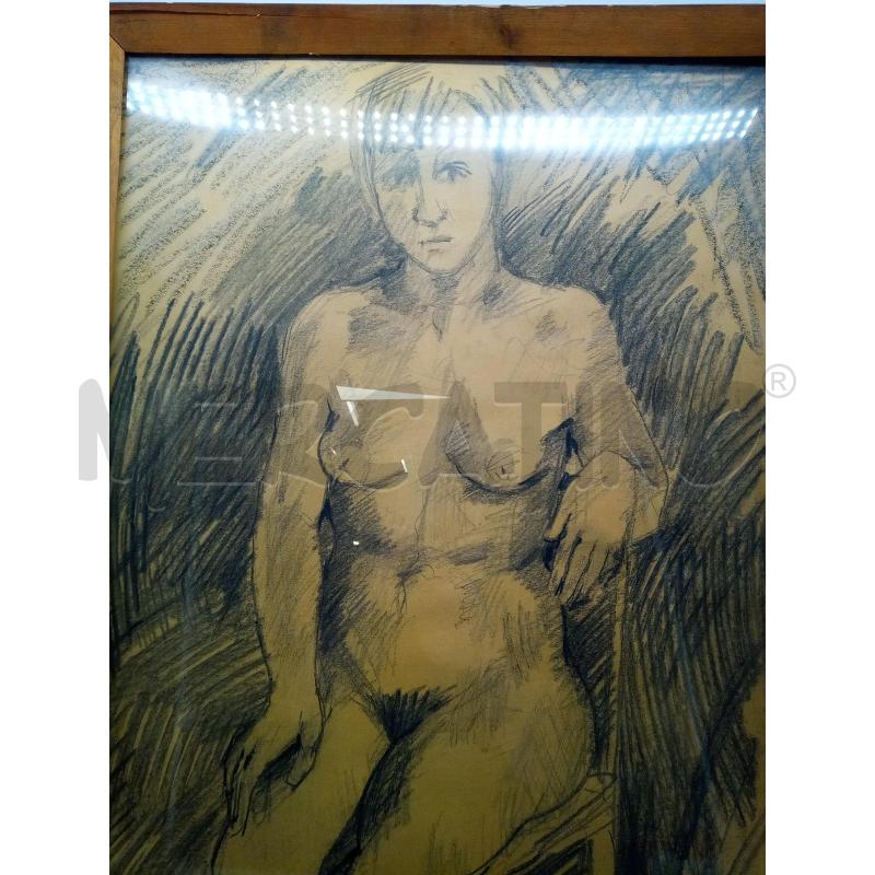 QUADRO CARBONCINO NUDO FEMMINILE CORNCIE LEGNO  | Mercatino dell'Usato Roma porta maggiore 2