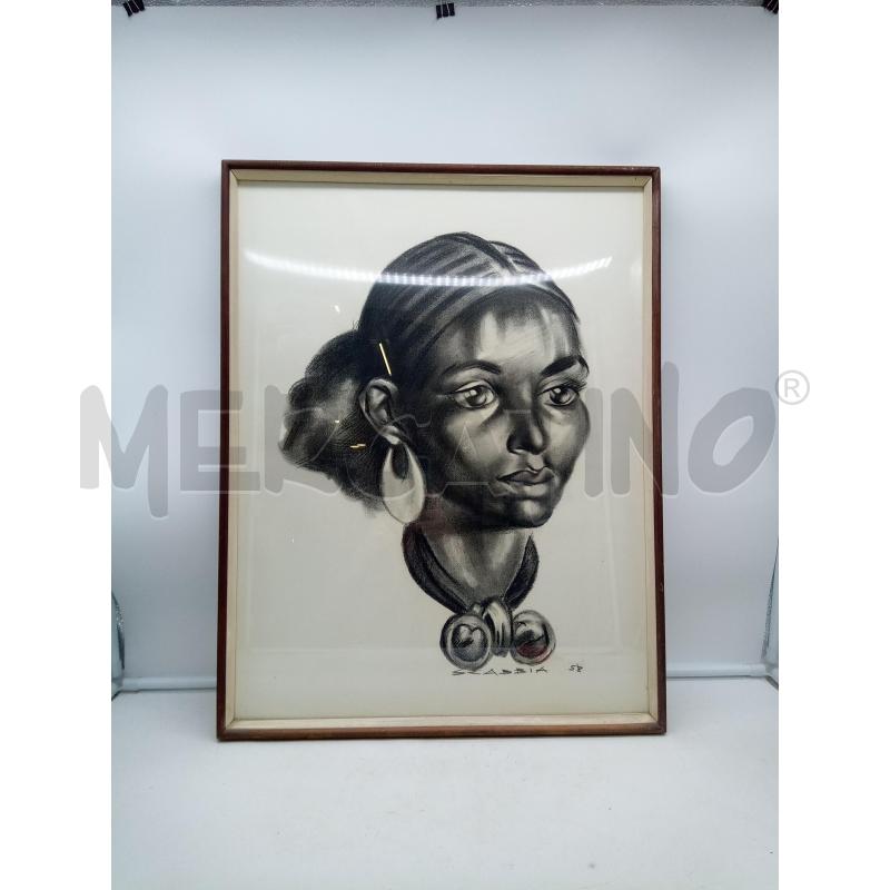 QUADRO CARBONCINO VOLTO DONNA AFRO | Mercatino dell'Usato Roma porta maggiore 1