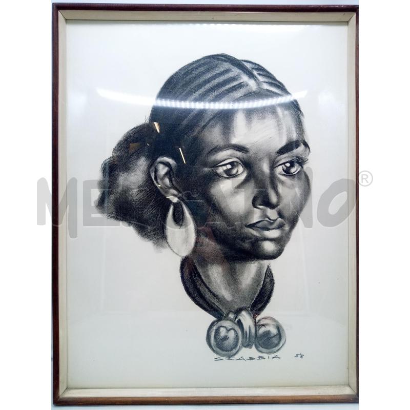 QUADRO CARBONCINO VOLTO DONNA AFRO | Mercatino dell'Usato Roma porta maggiore 2