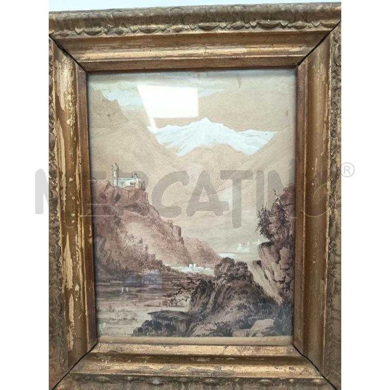 QUADRO GOUACHE CASTELLO A PICCO SU LAGO | Mercatino dell'Usato Roma porta maggiore 3
