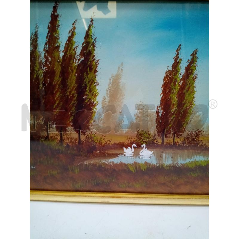 QUADRO GOUACHE LAGO CIGNI  | Mercatino dell'Usato Roma porta maggiore 1
