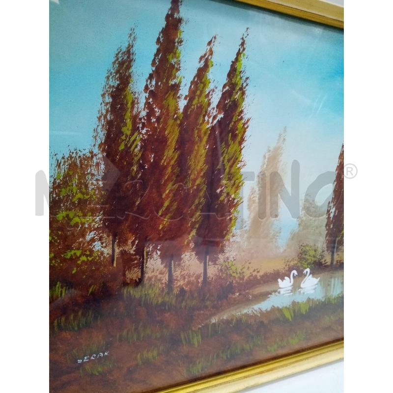 QUADRO GOUACHE LAGO CIGNI  | Mercatino dell'Usato Roma porta maggiore 2