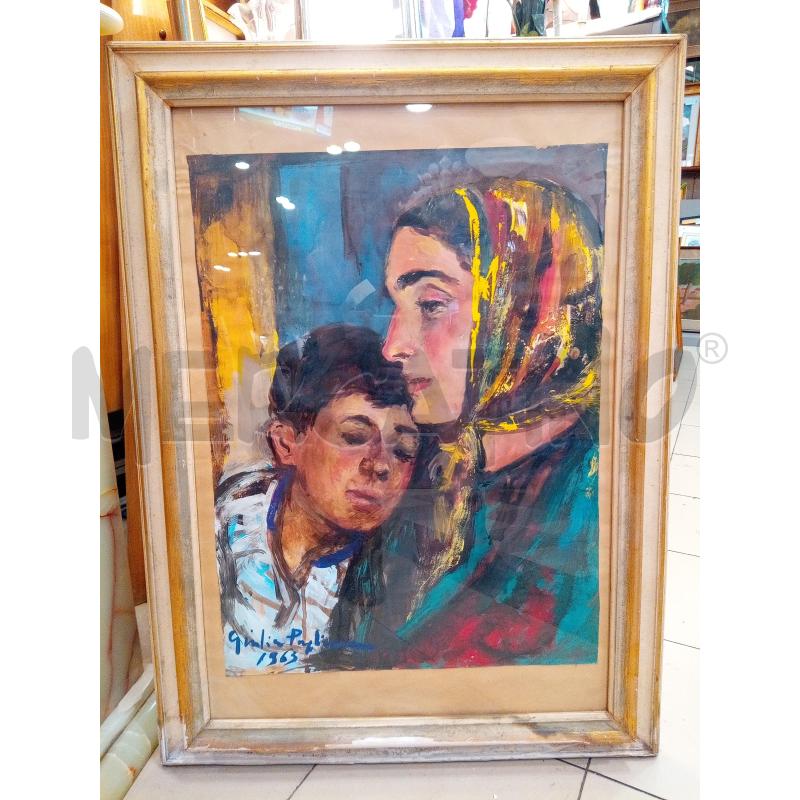 QUADRO GOUACHE SU CARTA MADRE CON BIMBO | Mercatino dell'Usato Roma porta maggiore 1