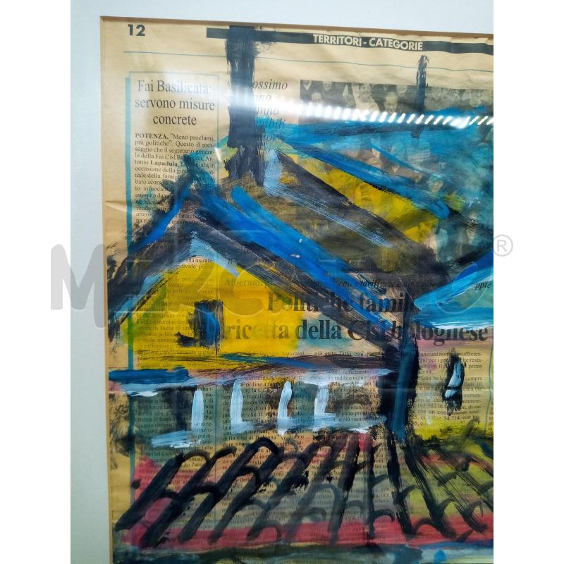 QUADRO GOUACHE SU GIORNALI EDIFICI E PERSONE | Mercatino dell'Usato Roma porta maggiore 3