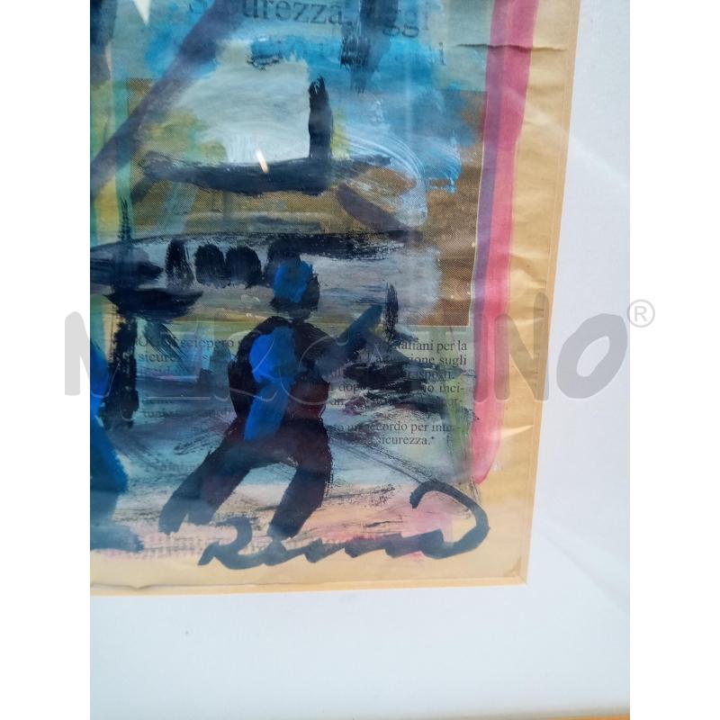 QUADRO GOUACHE SU GIORNALI EDIFICI E PERSONE | Mercatino dell'Usato Roma porta maggiore 5