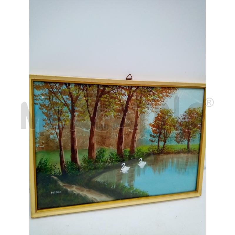 QUADRO GUACHE LAGHETTO CIGNI | Mercatino dell'Usato Roma porta maggiore 3