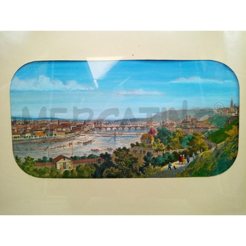 QUADRO INCISIONE ACQUERELLATA PAESAGGIO FIUME    | Mercatino dell'Usato Roma porta maggiore 2