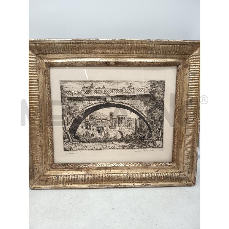 QUADRO INCISIONE TEMPIO DELLA SIBILLA TIVOLI CORNICE LEGNO A MECCA | Mercatino dell'Usato Roma porta maggiore 1