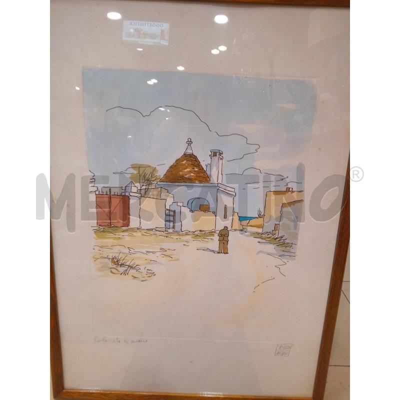 QUADRO LITOGRAFIA COLORATA A MANO SCORCIO TRULLI | Mercatino dell'Usato Roma porta maggiore 2