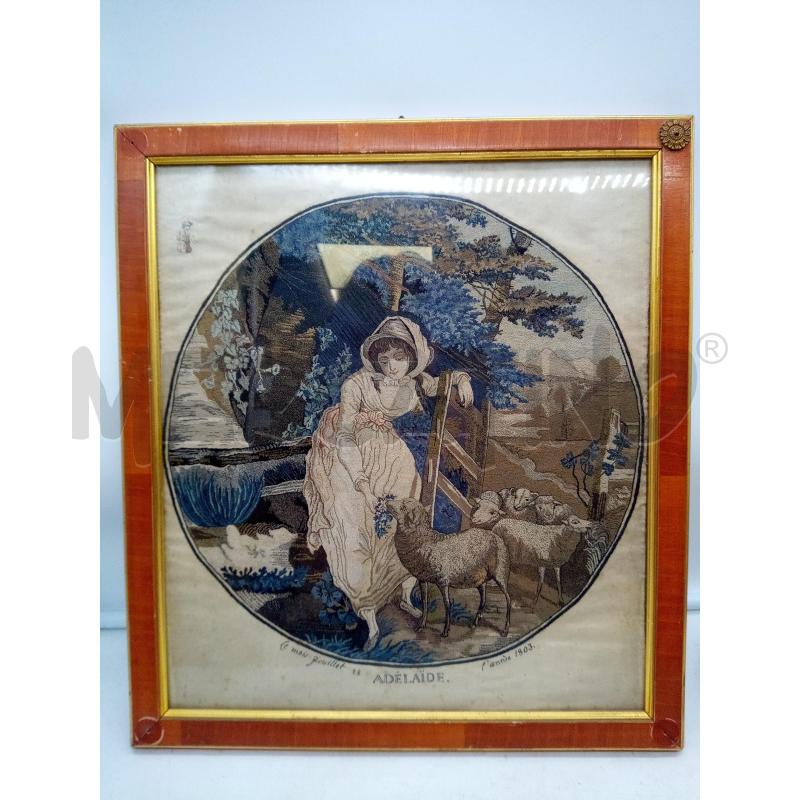 QUADRO MICROPUNTO PASTORELLA CON PECORE EPOCA | Mercatino dell'Usato Roma porta maggiore 1