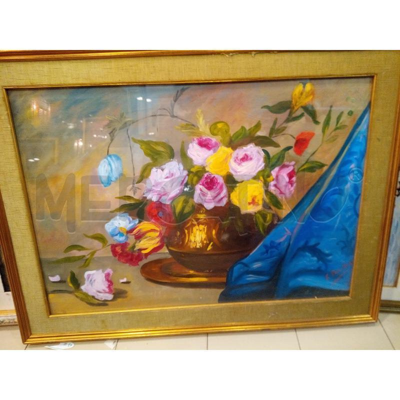 QUADRO OLIOSU TELA VASO ROSE DRAPPO BLU | Mercatino dell'Usato Roma porta maggiore 1