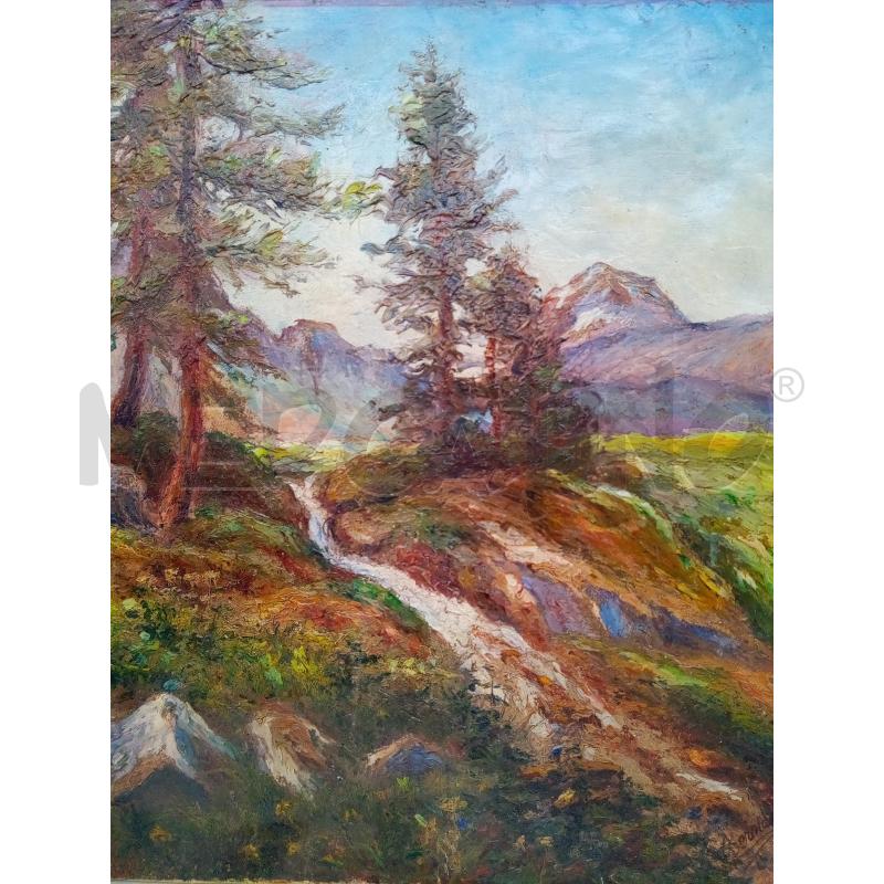 QUADRO OLIO MATERICO VEDUTA STRADA MONTANA | Mercatino dell'Usato Roma porta maggiore 2