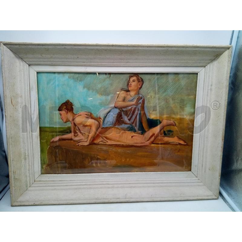 QUADRO OLIO SU CARTONE DUE DONNE STESE | Mercatino dell'Usato Roma porta maggiore 1