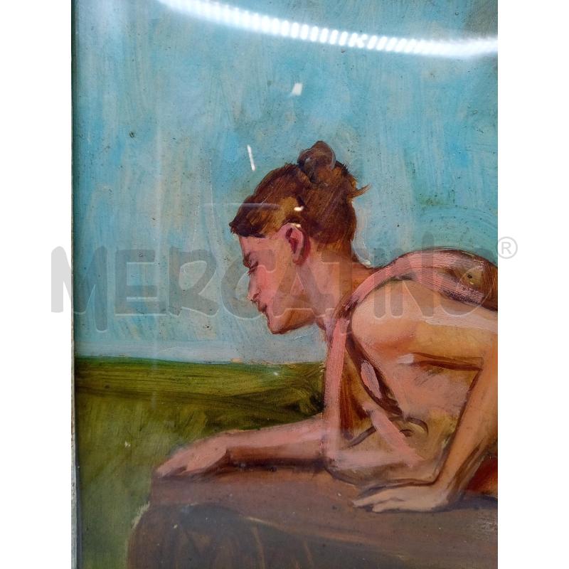 QUADRO OLIO SU CARTONE DUE DONNE STESE | Mercatino dell'Usato Roma porta maggiore 4