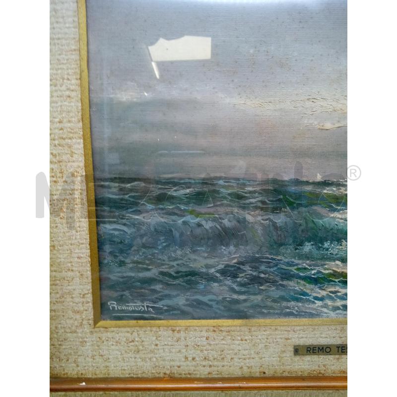QUADRO OLIO SU CARTONE PRESSATO BARCA IN MARE MOSSO | Mercatino dell'Usato Roma porta maggiore 2