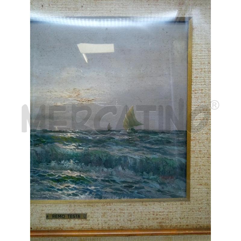 QUADRO OLIO SU CARTONE PRESSATO BARCA IN MARE MOSSO | Mercatino dell'Usato Roma porta maggiore 3