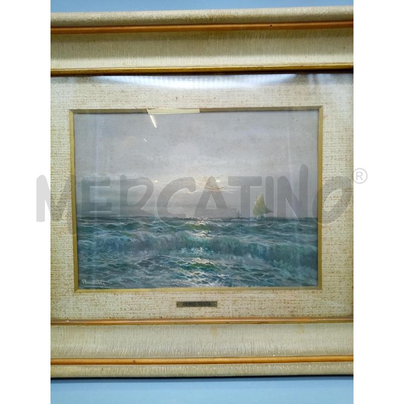 QUADRO OLIO SU CARTONE PRESSATO BARCA IN MARE MOSSO | Mercatino dell'Usato Roma porta maggiore 5
