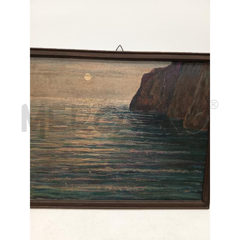 QUADRO OLIO SU CARTONE SCOGLIERA AL CHIARO DI LUNA  | Mercatino dell'Usato Roma porta maggiore 1