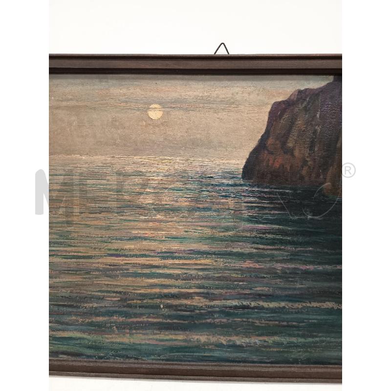 QUADRO OLIO SU CARTONE SCOGLIERA AL CHIARO DI LUNA  | Mercatino dell'Usato Roma porta maggiore 2