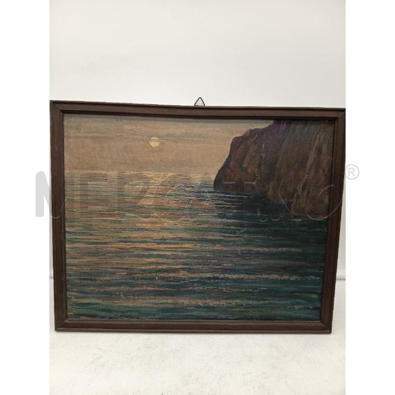 QUADRO OLIO SU CARTONE SCOGLIERA AL CHIARO DI LUNA  | Mercatino dell'Usato Roma porta maggiore 3