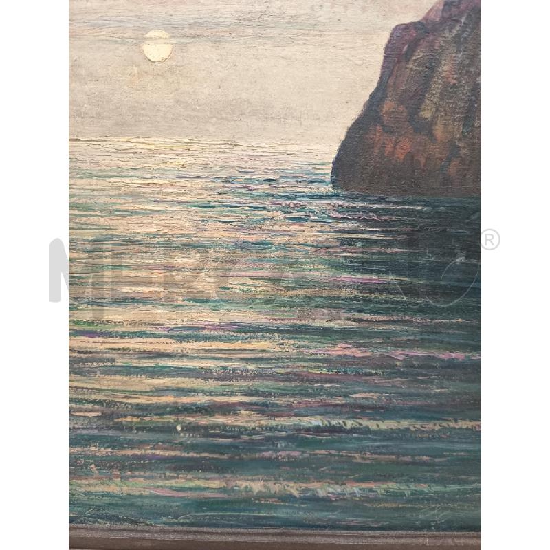 QUADRO OLIO SU CARTONE SCOGLIERA AL CHIARO DI LUNA  | Mercatino dell'Usato Roma porta maggiore 4