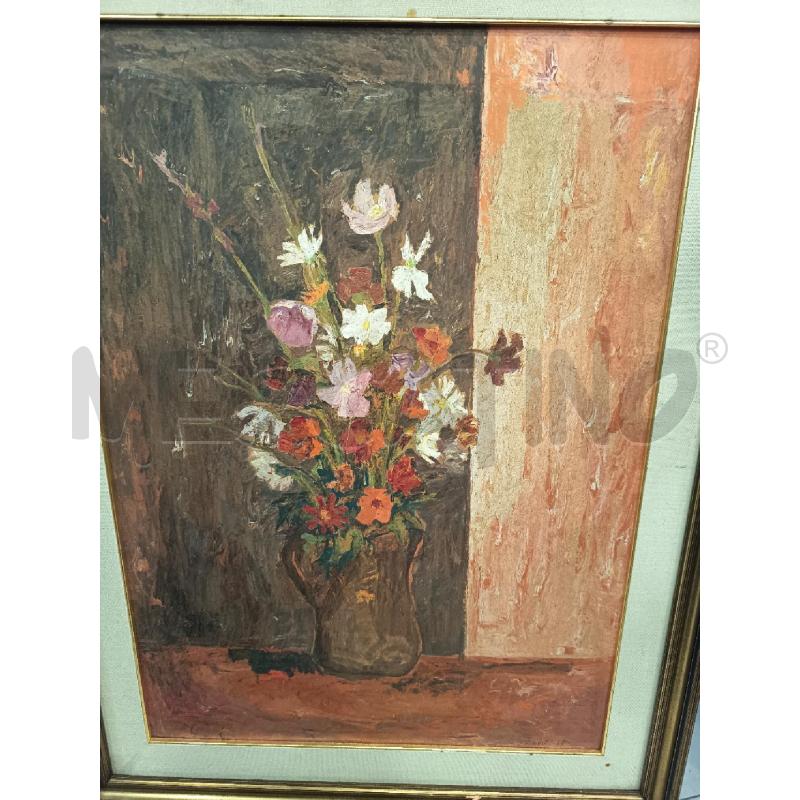QUADRO OLIO SU MASONITE VASO CON FIORI | Mercatino dell'Usato Roma porta maggiore 1