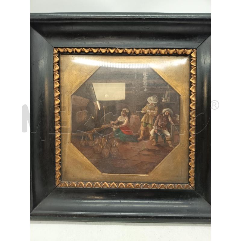QUADRO OLIO SU PERGAMENA SCORCIO INTERNO CORNICE LEGNO EBANIZZATO ORO  | Mercatino dell'Usato Roma porta maggiore 1