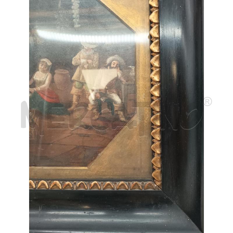 QUADRO OLIO SU PERGAMENA SCORCIO INTERNO CORNICE LEGNO EBANIZZATO ORO  | Mercatino dell'Usato Roma porta maggiore 3
