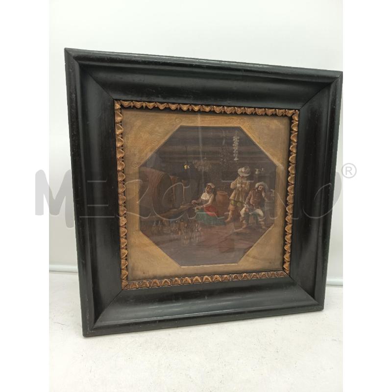QUADRO OLIO SU PERGAMENA SCORCIO INTERNO CORNICE LEGNO EBANIZZATO ORO  | Mercatino dell'Usato Roma porta maggiore 4