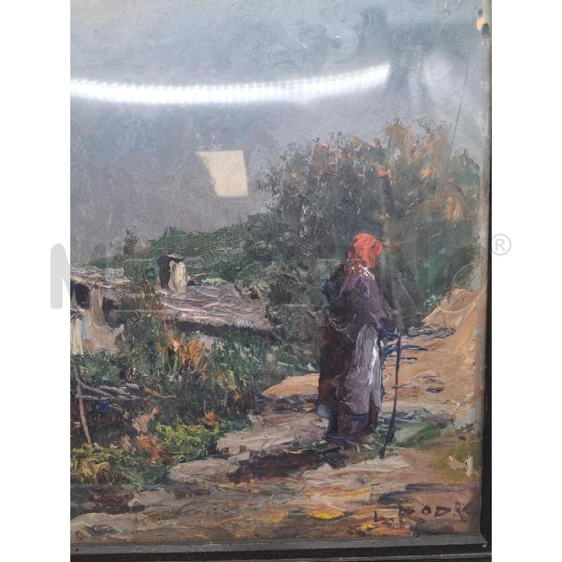 QUADRO OLIO SU TAVOLA ANNI 30 ANZIANA NELLA CAMPAGNA | Mercatino dell'Usato Roma porta maggiore 2