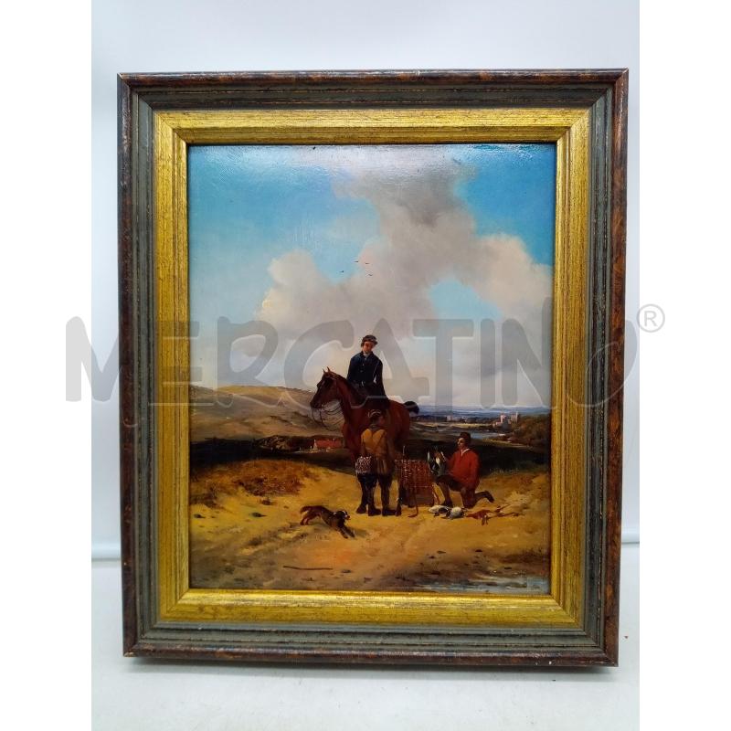 QUADRO OLIO SU TAVOLA SCENA DI CACCIA | Mercatino dell'Usato Roma porta maggiore 1
